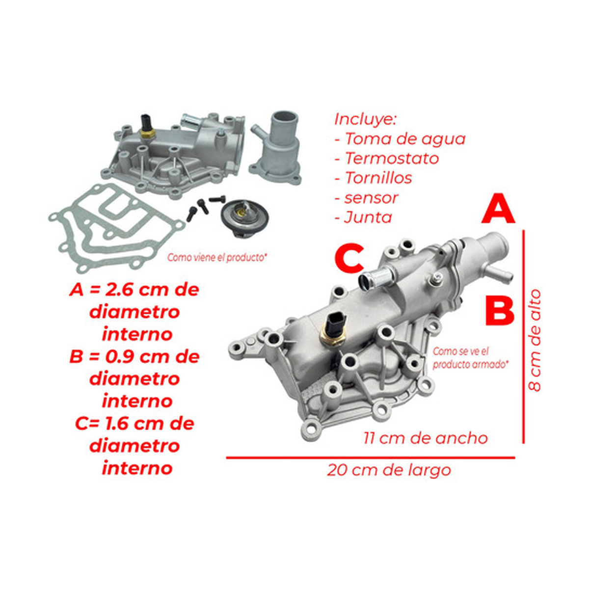 Toma de agua housing termostato con sensor platina 01-09 US Parts 100-210