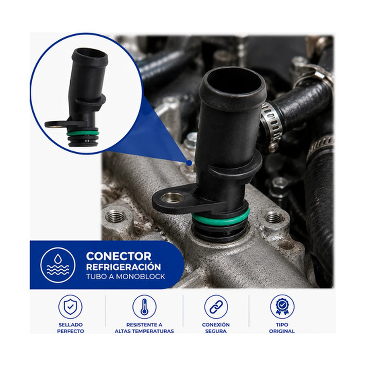 Conector, refrig p/vw teramont 3.6l 18-23 tubo A monoblock US Parts 120-333