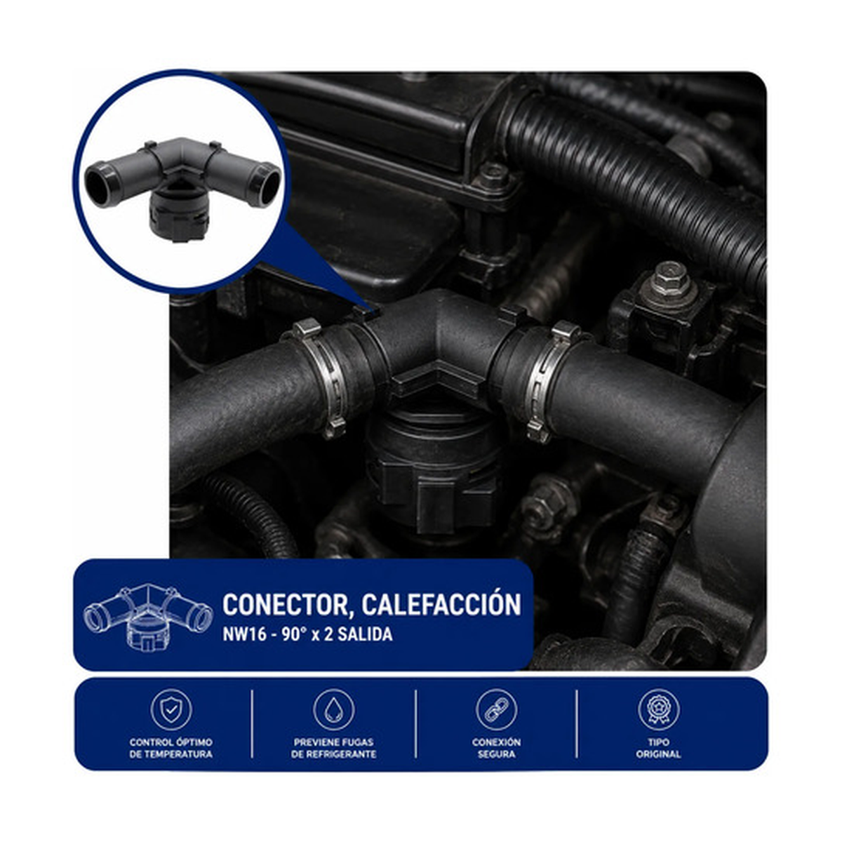 Conector, calefacción nw16- 90° X 2 salidas varios modelos US Parts 120-353