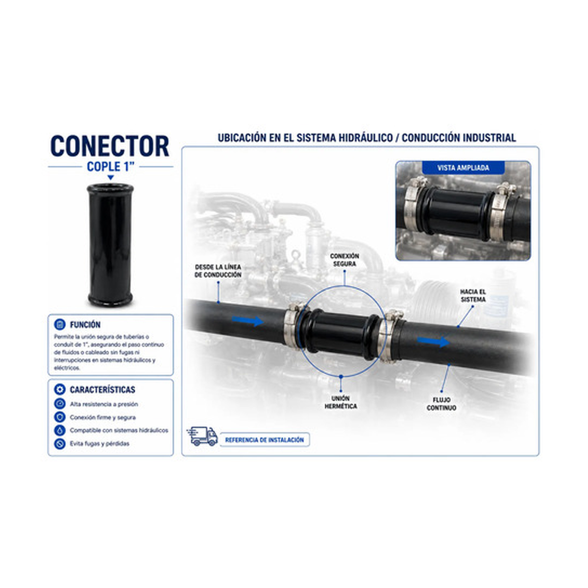 Conector, cople 1 universal negro US Parts 120-522