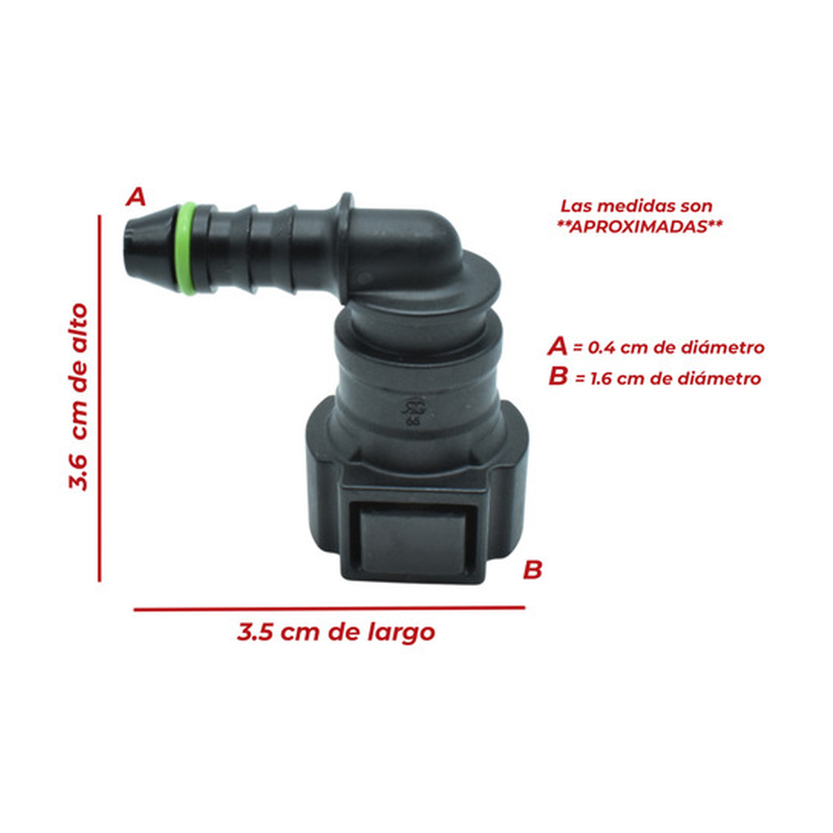 Conector manguera combustible 90° universal 6.3 mm US Parts 120-602