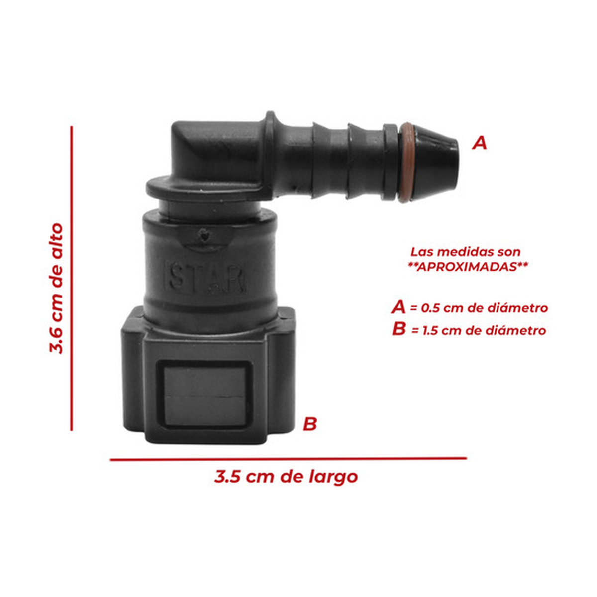 Conector manguera combustible 90° universal 7.89 mm US Parts 120-603