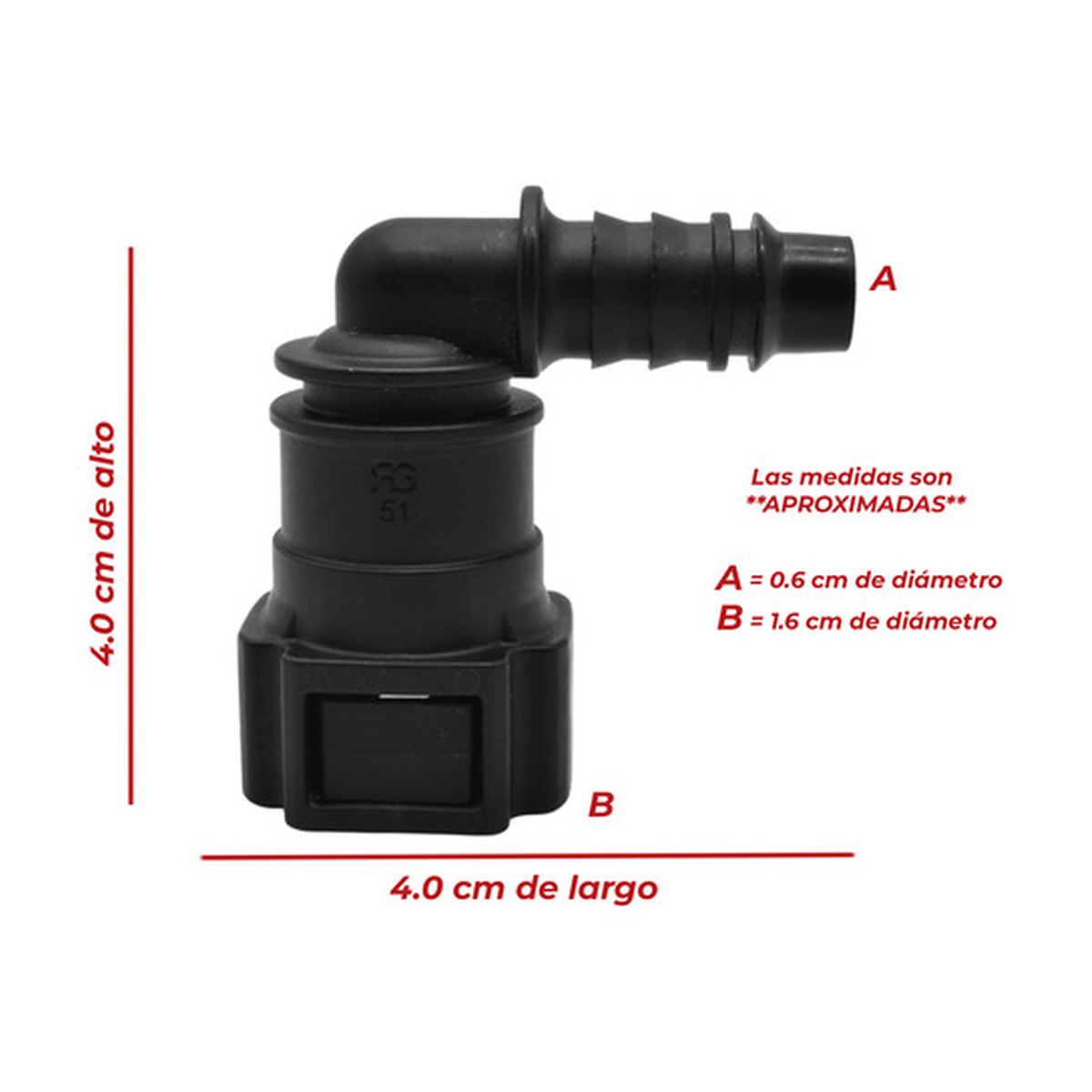 Conector manguera combustible 90° universal 9.89 mm US Parts 120-607