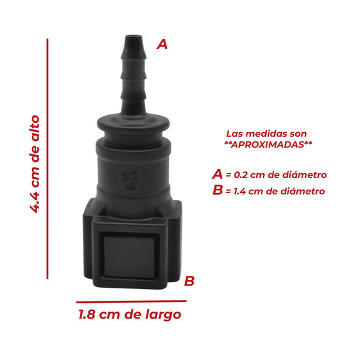 Conector manguera combustible 180° universal 6.3 mm US Parts 120-608