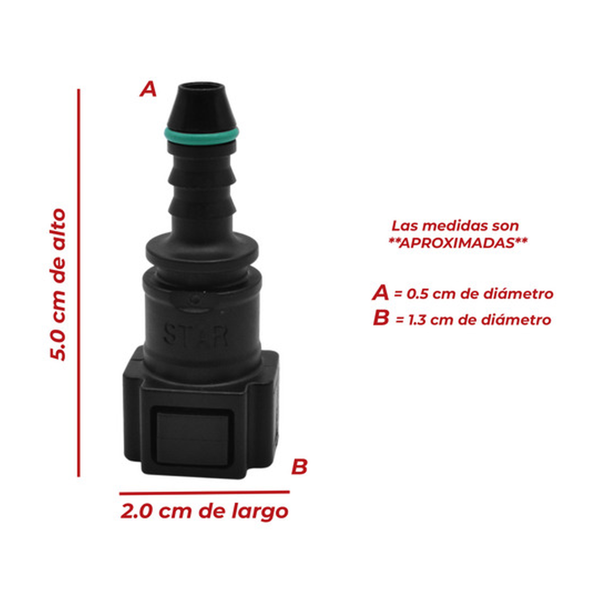 Conector manguera combustible 180° universal 7.89 mm US Parts 120-610