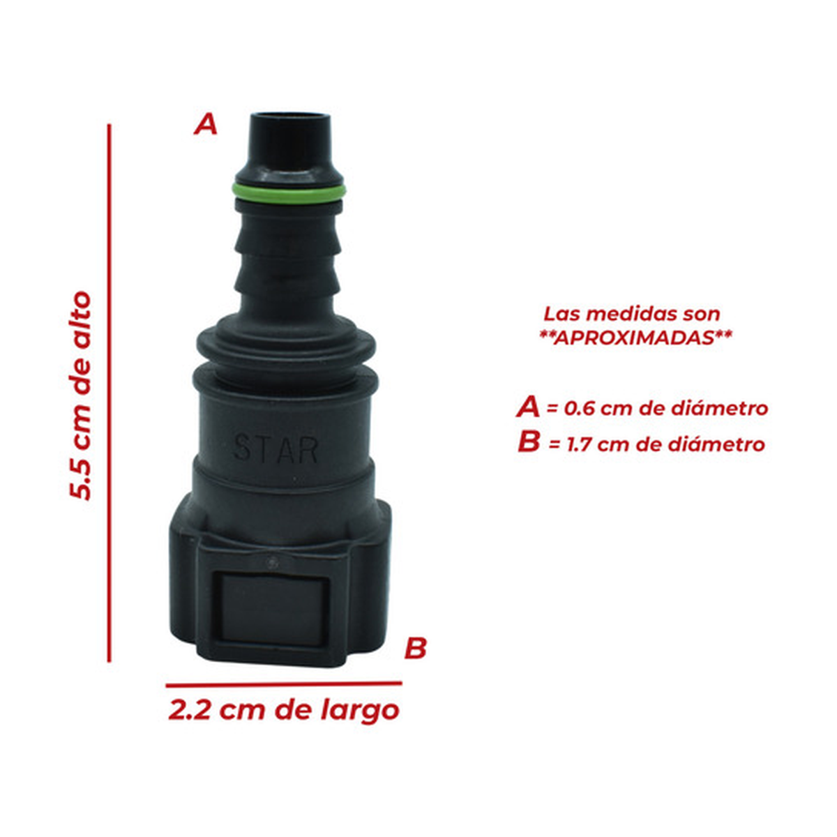 Conector manguera combustible 180° universal 9.89 mm US Parts 120-614