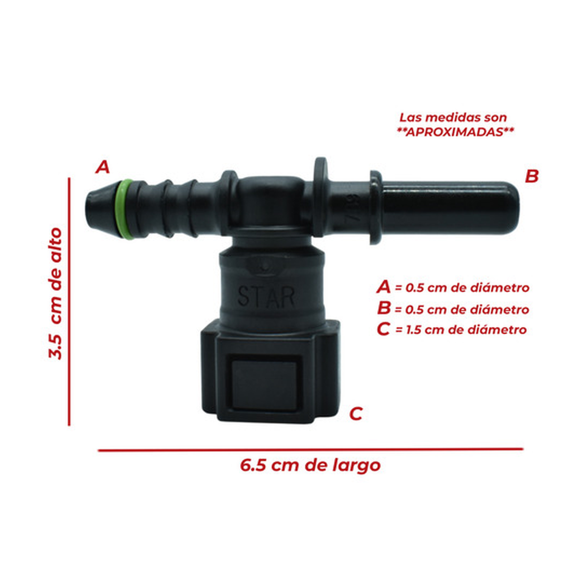 Conector manguera combustible tee universal 7.89 mm US Parts 120-625