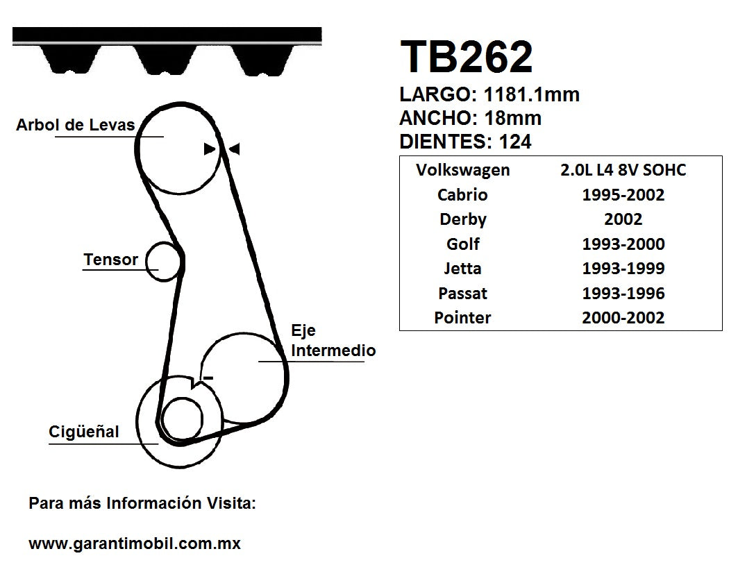 Bandas de tiempo TB262 GARANTI
