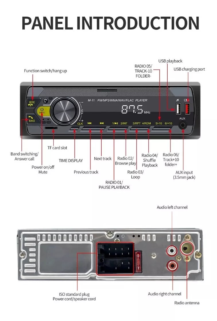 Reproductor Autoestéreo Bluetooth Con Usb Doble Mp3 Para auto (Hivoz)